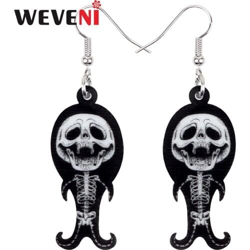 WEVENI Acrylic Halloween Skull Skeleton Earrings Lightweight Evil Dangle Drop Jewelry For Women Girl Funny Gift Party Decoration