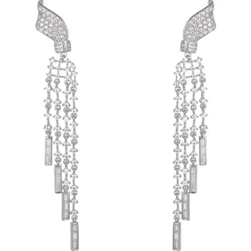 YAN MEI New Design New Arrival Statement White Gold Color AAA CZ Dangle Earrings Luxury Jewelry for Woman GLE4625