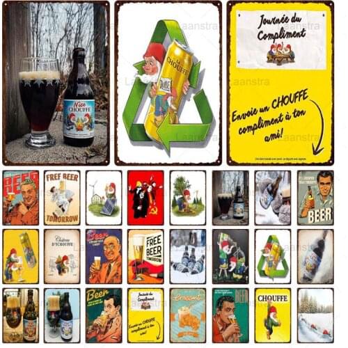 Schuffer Elf Iron Plate Sheet Decorative Painting Houblon Chouffe Beer Iron Plaque Retro President Cartoon Pattern Metal Tin S