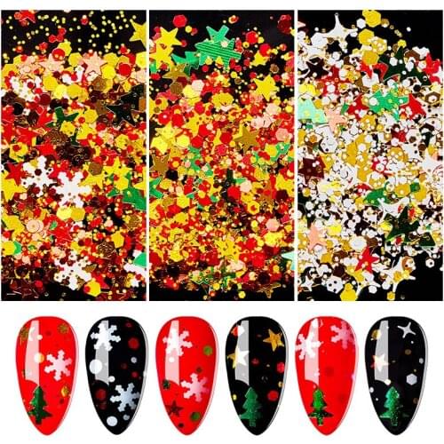 1 Box Christmas Snowflake Nail Sequins New Year Glitter Dust Xmas Tree Slice Gel Polish Nail Art Decorations Manicure