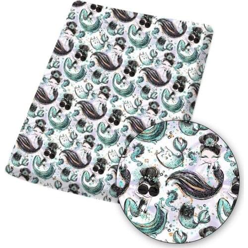 New Polyester Cotton Fabric Ocean Mermaid Painted Cloth Sheet Handmade Mask Bag Home Textile DIY Dress Supplies 45*145cm 1pc