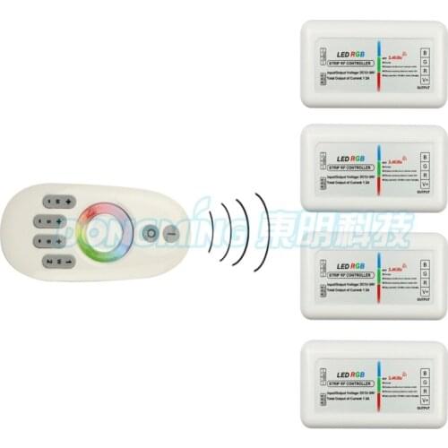 1pcs Remote+4x RGB Controller, 2.4G 4-Zone Wireless RF RGB Controller Dimmer Touch Remote for RGB LED Strip,5pcs/lot