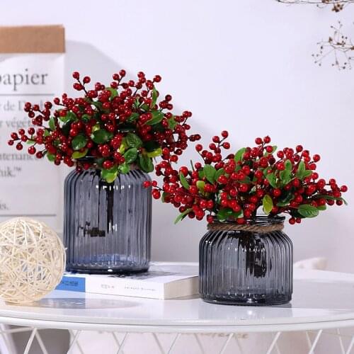 1pcs Christmas berry Blueberry single branch foam plants Acacia Beans Artificial flowers Christmas Bouquet Decoration Fruit