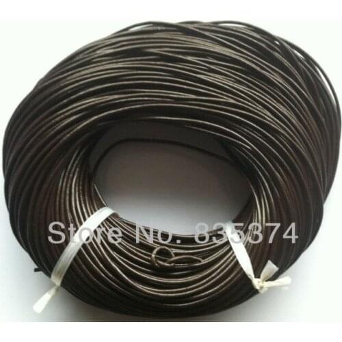100 M/ROLL Length Dark Brown Round Real Leather Jewelry Cord 2mm