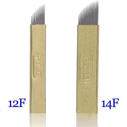 100pcs 14 Needles Professional Permanent Makeup Manual Pen Needles Tattoo Eyebrow Flat Blades Supply Free Shipping