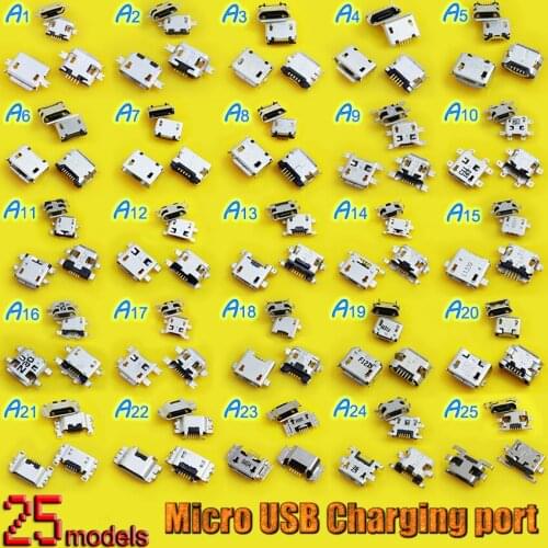 25Models Brand new Micro USB Jack 5P 5pin 7p 7pin USB Charging Socket Connector Mix SMD DIP V8 Port Charging Data Plug