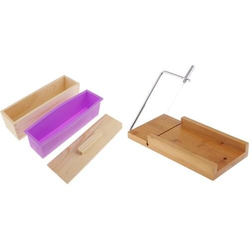 2x Wooden Box Silicone Loaf Mold Rectangle Soap Making Mould Soap Cutter DIY for Candle Cutting Loaf Cutter Mold Soap Slicer