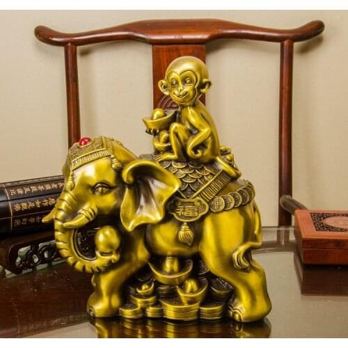 30CM Large HOME office business TOP efficacious Talisman # Money Drawing GOLD GOOD money Elephant FENG SHUI Brass statue