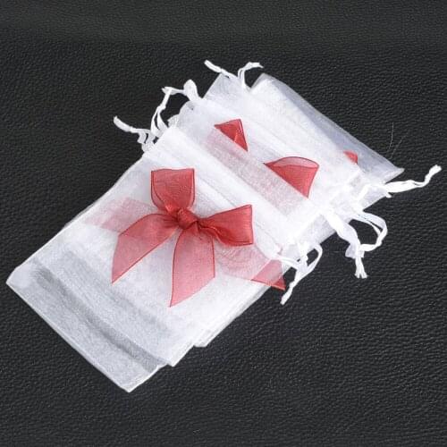 50Pcs White Organza Bow Drawstring Pouch Jewelry Gift Bag 10x12cm,Candy Party Holiday New Year Christmas/Wedding Organza Bag
