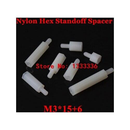 500pcs M3*15+6 Nylon Hex Standoff Spacer Male Female 6mm Thread Plastic Hexagon Pillar Screw Nut M3x15+6mm