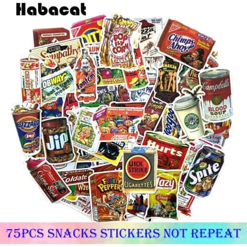 75Pcs/Pack Spoof Food Graffiti Stickers Snacks Potato Chips Drinks For Motorcycle Skateboard Notebook Luggage Laptop Bicycle