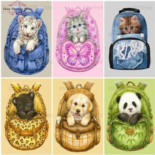 DIY 5D Diamond Painting Cross Stitch Cartoon Animal In Backpack Picture of Rhinestone Handmade Gift Diamond Embroidery Decor