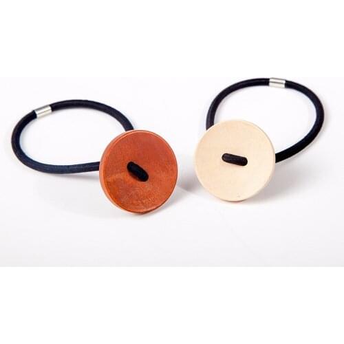 White Brown Big Wooden Button Simple Elegant Style Elastic Hair Bands Accessories Women Ponytail HOlder Hairwear