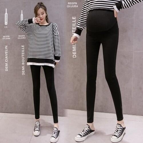 Pregnant Women Belly Pants 2020 Spring Black Elegant Pencil Pants High Waist Maternity Skinny Trousers Long Slim Cotton Leggings