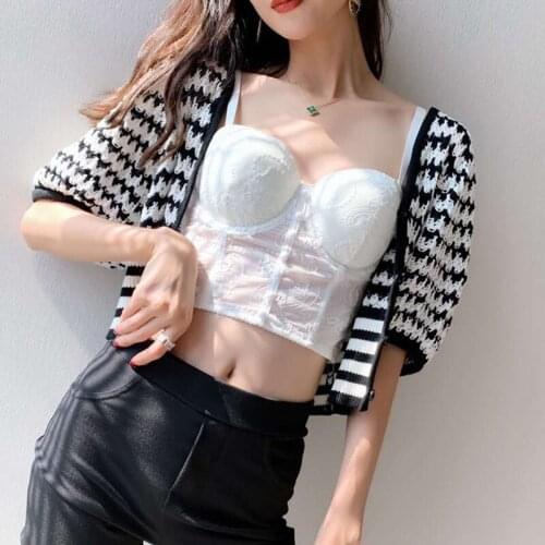 Cupplee Summer Women Sexy Embroidered Crop Top Bustier Short Corset Bralette Camisole Removable Strap Tube Tank Vest Black White