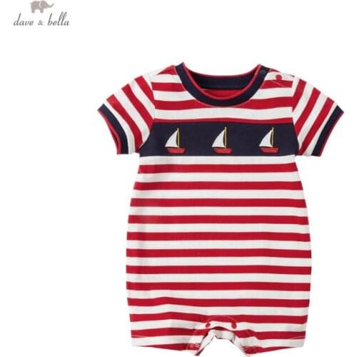 DB17271 dave bella summer new born baby boys fashion cartoon striped jumpsuits infant toddler clothes children romper 1 piece