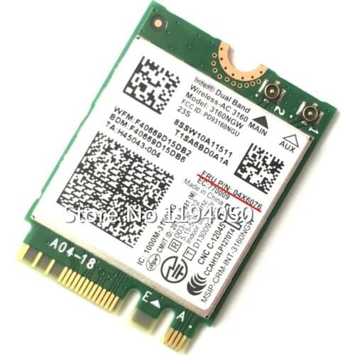Dual Band Wireless-AC 3160 802.11a/b/g/n/ac + BT 4.0 WiFi Card For Lenov-o Y40, Y50, E10-30 , Y70,FRU 04X6034
