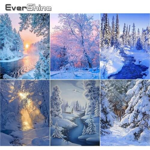 EverShine Diamond Painting Landscape Full Square Diamond Embroidery Tree Picture Of Rhinestones 5D DIY Winter Decor For Home