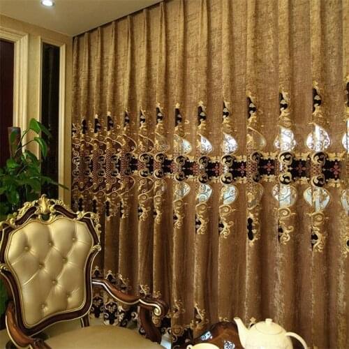 European Luxury King Queen Brown Embroidered Curtains valance with Sheer Luxury Hotel Suit for living room Bedroom dining room