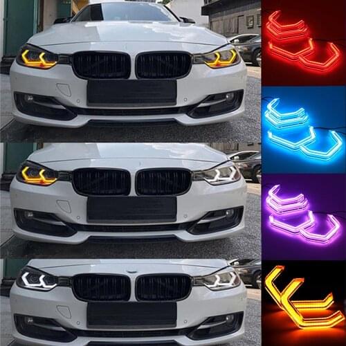 FORAUTO 4Pcs Car Angel Eyes RGB Multi-Color SMD LED Cob Headlight M4 Style Bluetooth + Remote Wireless Controller For BMW