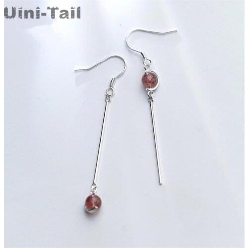 Uini-Tail hot new 925 sterling silver small fresh asymmetric natural strawberry crystal earrings sweet wild long earrings