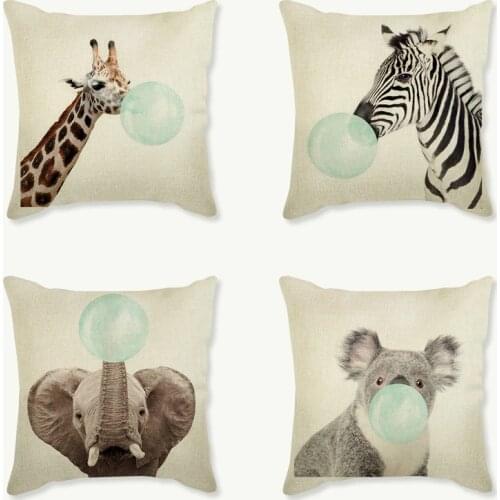 45X45 Creative Cartoon Animal Zebra Girafe Printed Pillow Linen Decorative Cushion For Sofa Home Decor Cojines Seat Cushion
