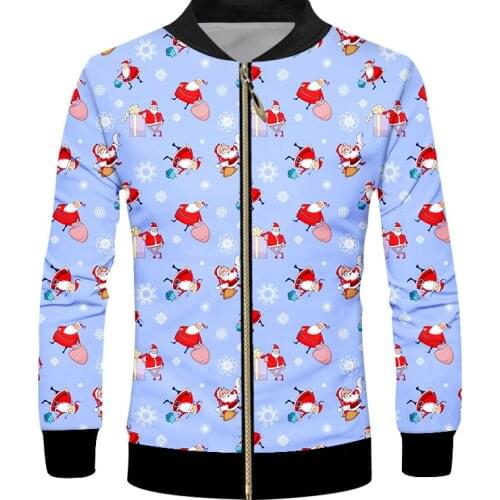 IFPD EU Size Mens Personality Plus Size Christmas 3D Printed Zipper Jacket Santa Claus Gift Man Polyester Xmas Party Coat 6XL