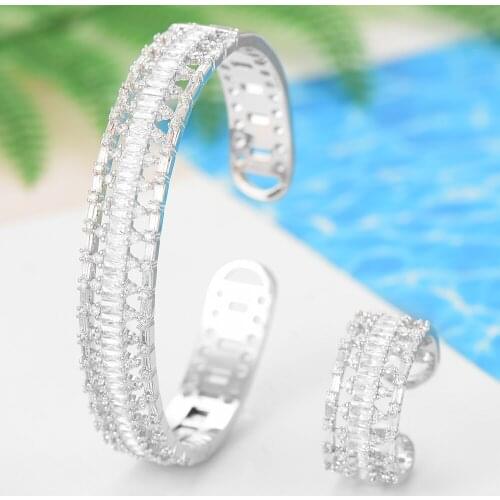 LARRAURI 2PCS Romantic Elegant Bridal Dubai African Wedding Jewelry Sets Multicolor Crystal Cubic Zircon Bangle/Ring For Women