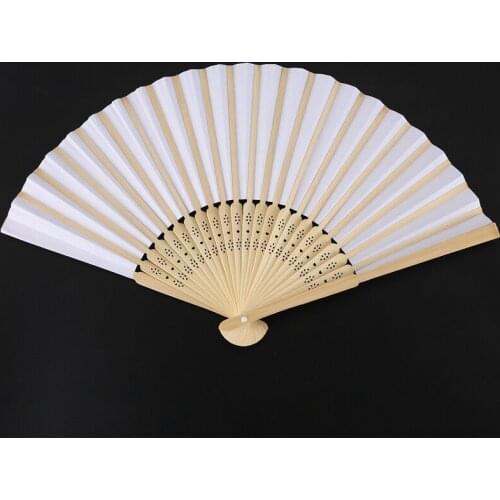 LBER 50 pcs/lot White Folding Elegant Paper Hand Fan Wedding Party Favors 21cm(white)