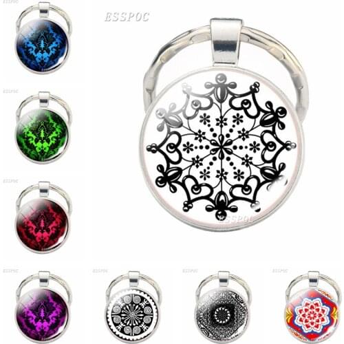 Mandala Pattern Keychain Fashion Mystic Design Mandala Key Rings Key Chain Pendant Glass Cabochon Jewelry Accessories Best Gifts