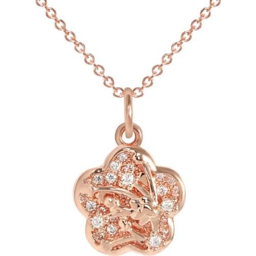 Fashion Luxury Crystal Jewelry Pendant Bling Rose Gold CZ Zirconia Flower Necklace For Women