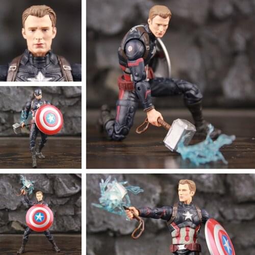 Avengers Endgame Captain America 6" Action Figure KOs Marvel Legends Custom Steven Rogers Mjolnir Worthy Captain Head Doll Toys
