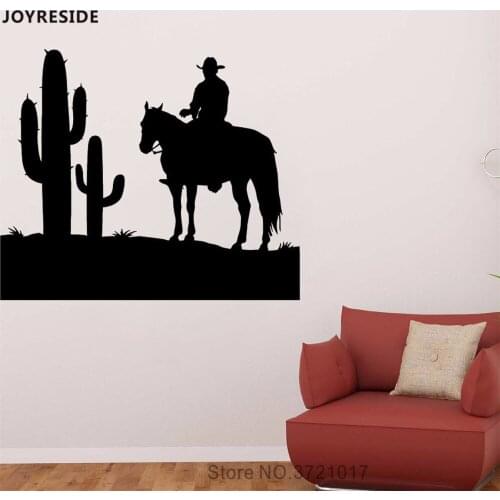 JOYRESIDE Cowboy With Horse Silhouette Wall Decal Art Vinyl Sticker Decor Home Boys Room Wall Decal Interior Decor Mural A613