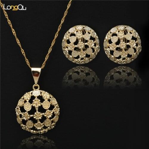 New Necklace Sets for Women Hollow Out Vintage Earrings and Necklace Sets Wholesale Gold-color African Jewelry Set