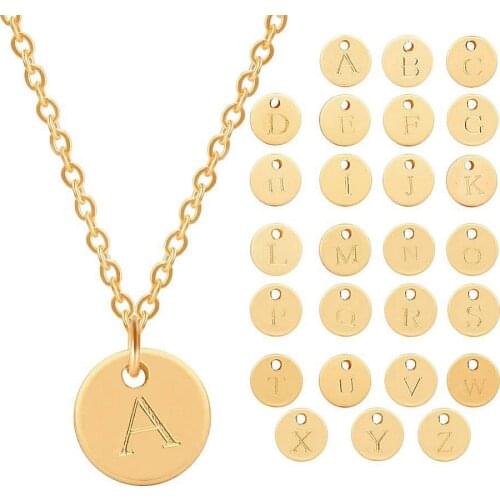 New Disc Pendant Necklace Gold/Silver Letter Alfabet Necklace 316L Stainless Steel Chain Necklaces For Women