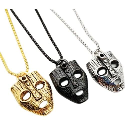 New Stainless steel Grain Textured Mask Pendant & Necklace Hip Hop Rock Mask necklace Jewelry wholesale