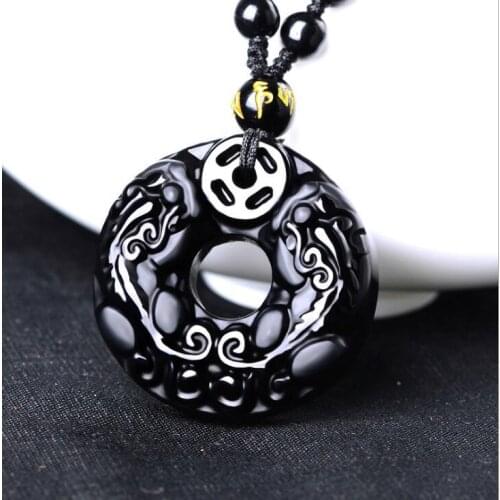 Obsidian PI xiu safe buckle mascot necklace pendant for men and women