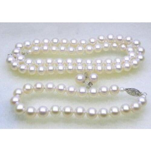 Charming AAA 7-8mm round white pearl necklace bracelet earring