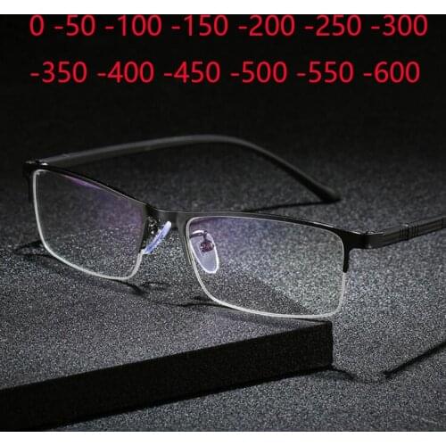 Half Frame Square Nearsighted Glasses Women Men Clear Mirror Myopia Lens Prescription Spectacle 0 -0.5 -1.0 -1.5 To -6.0