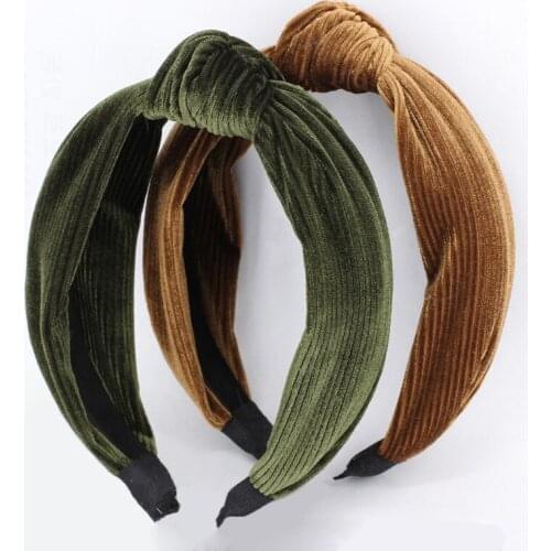 Wholesale Fashion New Luxury Pinstriped Velvet Headbands Teens Vintage Hair Accessories Top Knot Hairbands for Women Winter