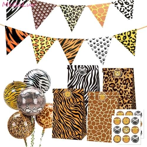 Animal Printed Tiger Zebra Leopard Package Gift Bag Jungle Theme Kids Birthday Party Decoration Baby Shower Foil Ballons