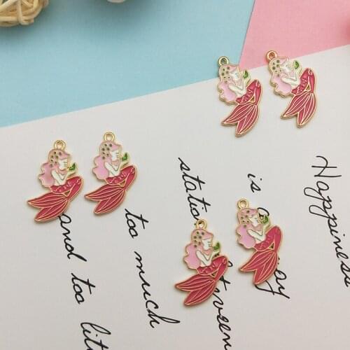 10pcs Cute Mermaid Enamel Charms Pendants Gold Color Fish Alloy Pendants Fit DIY Earrings Bracelets Jewelry Accessories FX221