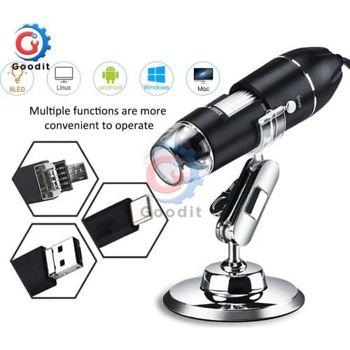 Portable Digital Microscope 500x/1000x/1600x Magnification Endoscope with 8 LEDs Braceket Ruler for Mac/Window/Linux/Andriod