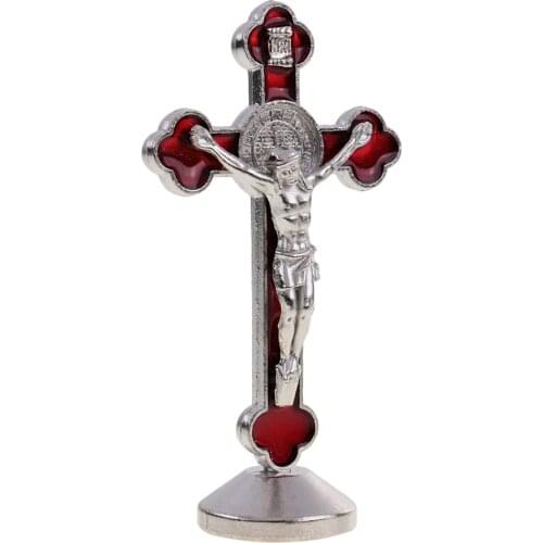 Portable Alloy St.Benedict Cross Crucifix Statue with Magnetic Bottom Worship Christianity Gift Craft