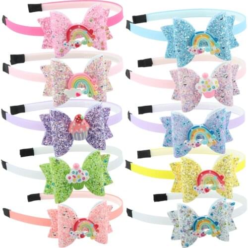 10pcs/lot Girls Glitter Bows Hairbands Sequins Shiny 3 Inch Hair Bow Head Hoops Rainbow Bling Design Headband Kid Head Wear