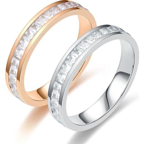 Rose Gold Color Luxury Full Zirconia Crystal Rings for Woman Man Wedding 316 L Stainless Steel Jewelry Prevent Allergy