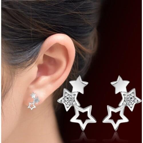 Silver-color Abstract Star Stud Earrings Crystal Temperament Pentagram Statement Earrings for Women Fashion Accessories Gift