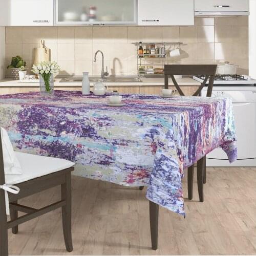 Table cloth living room kitchen cover grey purple paint patterned micro fabric cover with runner pattern Free Shipping