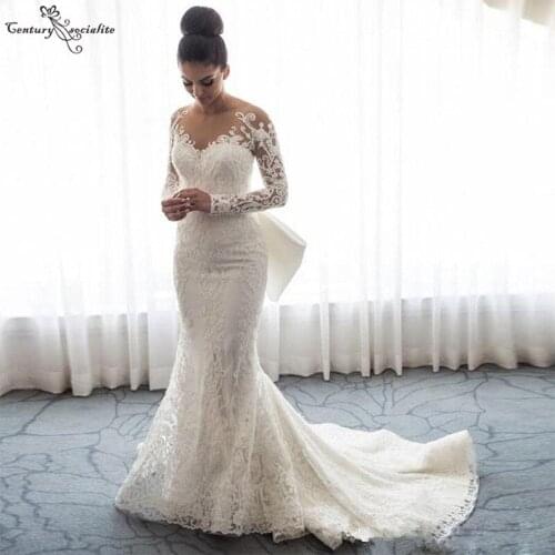 Vestido De Noiva Mermaid Lace Wedding Dresses Long Sleeve 2020 Big Bow Elegant Bride Dress Bridal Gowns Robe De Mariee
