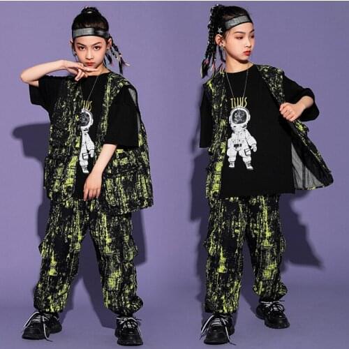 Hip Hop Dance Clothes Kids Dancer Outfit Tie-dye Street Dancewear Rave Outfit Stage Costume Designer Clothes Cargo Pants DL8079